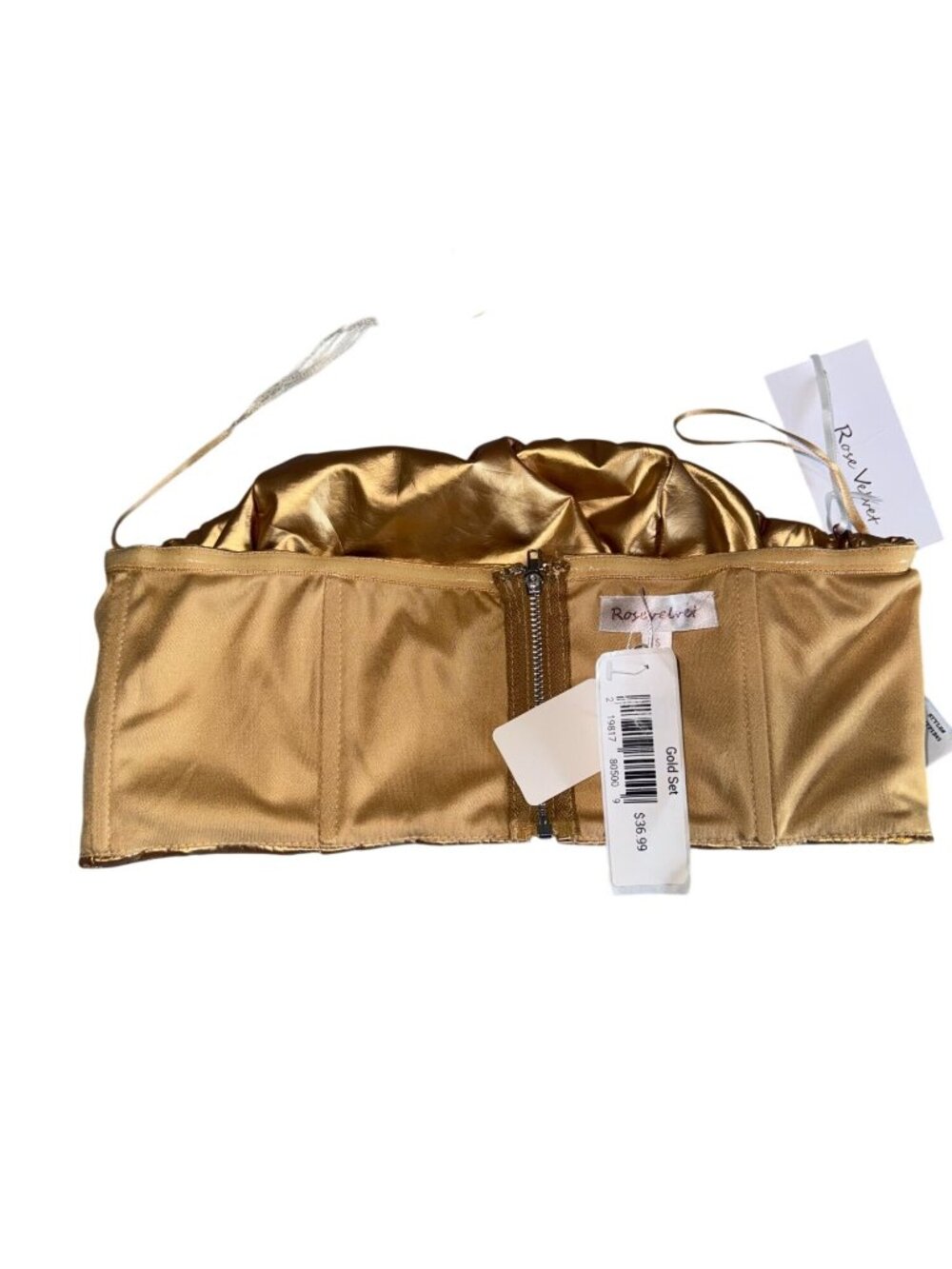 Rose Velvet Metallic Gold Strapless Crop Top Small New With Tags - Picture 7 of 8